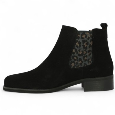 Sigrid - Black elasticized nubuck leopard boots - plus size women's boots - Shoesissime