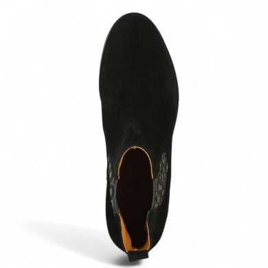 Sigrid - Black elasticized nubuck leopard boots - plus size women's boots - Shoesissime