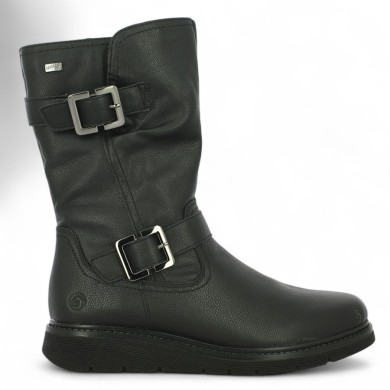 D3980-00 bottines noire semelle plate femme grande taille 2 boucles Shoesissime, vue coté