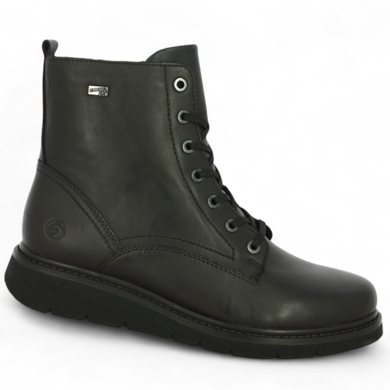 D3979-00 Bottine à lacets cuir noir femme semelle plate grande taille Shoesissime, vue profil