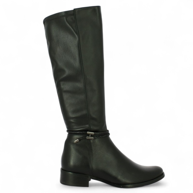 Ivana - Tall black leather riding boots with rhinestone ties - Boots 42, 43, 44, 45 - Shoesissime