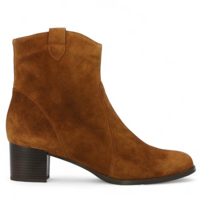 bottines à talon grande taille femme croute de cuir marron 42, 43, 44, 45 Shoesissime, vue coté