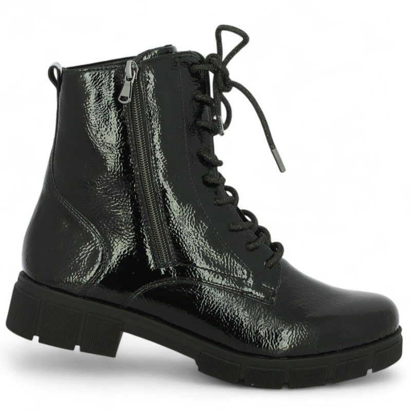 Boots femme Remonte noire à lacets semelle épaisse isolante grande taille 42 43 44 45, vue profil