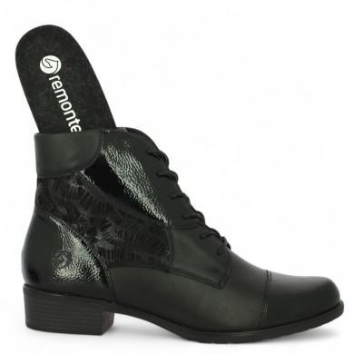 Tiphaine - D6882-00 Bottine noire à lacets petit talon - Chaussures Remonte 42, 43, 44, 45 - Shoesissime