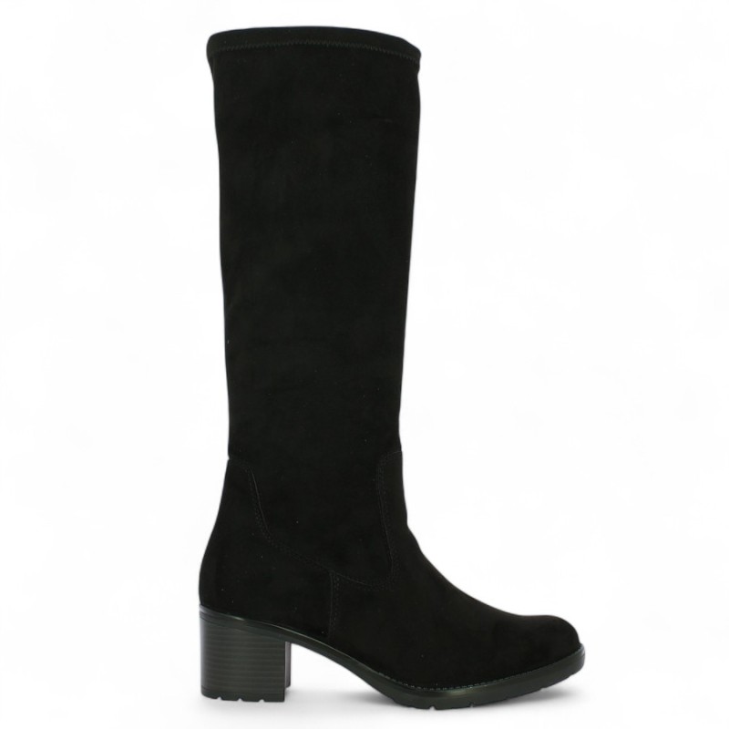 D2A76-00 Botte noire velours stretch 42, 43, 44, 45 femme Shoesissime, vue coté