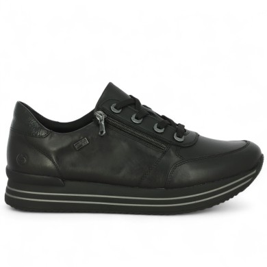 D1302-00 Baskets Remonte plateforme cuir noir grande taille femme, vue coté