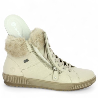 Baskets montantes chaudes grande taille femme cuir blanc cassé Shoesissime, vue détails