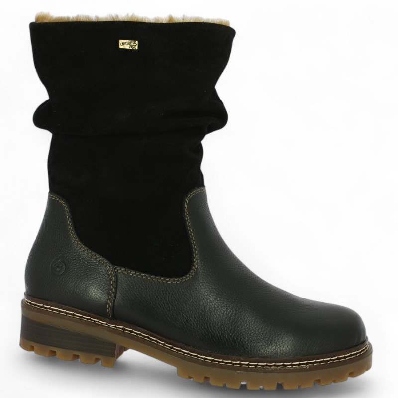 bottine montante chaude laine cuir noir grande taille femme D0B80-00 Shoesissime, vue profil