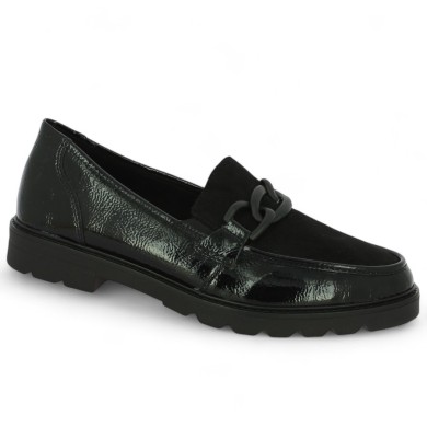Ely - D2Q01-02 Moccasin bi matière noir femme - Chaussures Remonte 42, 43, 44, 45 - Shoesissime