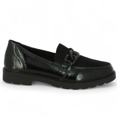 Ely - D2Q01-02 Moccasin bi matière noir femme - Chaussures Remonte 42, 43, 44, 45 - Shoesissime