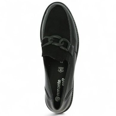 Ely - D2Q01-02 Moccasin bi matière noir femme - Chaussures Remonte 42, 43, 44, 45 - Shoesissime