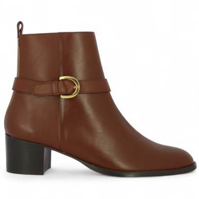 Lara - Brown leather ankle boot with small heel - Chic tall boot - Shoesissime