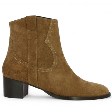 bottine santiag femme 42, 43, 44, 45, croute de cuir camel Shoesissime, vue coté