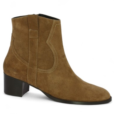 bottine santiag grande taille femme croute de cuir camel Shoesissime, vue profil bottine santiag grande taille femme croute de cuir camel Shoesissime, vue profil