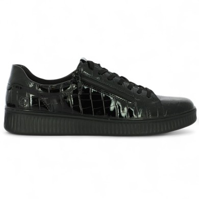 Sneakers noire vernis croco Remonte grande taille femme Shoesissime, vue coté