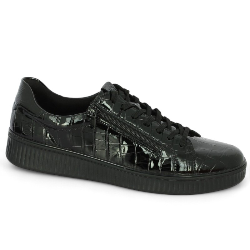 Baskets noire vernis croco Remonte grande taille femme Shoesissime, vue profil
