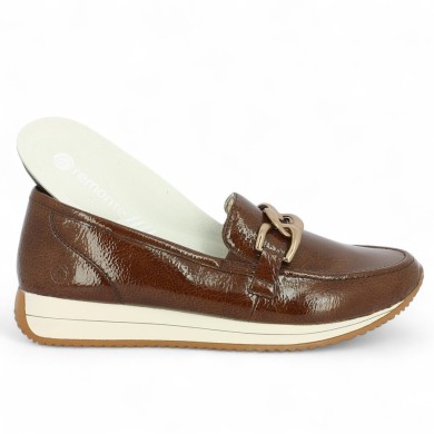 Bruna - D0H15-25 Women's brown patent loafer - Chaussures Remonte grande taille - Shoesissime
