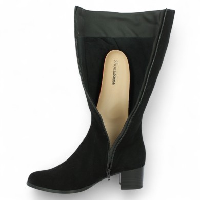 Florence - Black wide calf boots with small heel - Women's plus size boots - Shoesissime