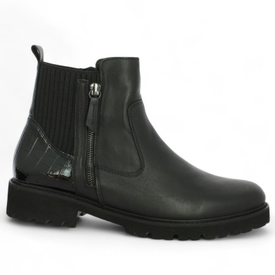 Roxane - Boots D8655-00 black leather and fabric - Boots Remonte grande taille femme - Shoesissime