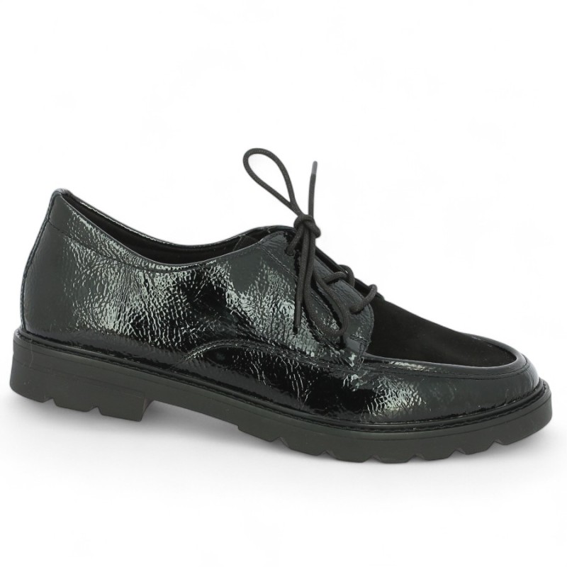 D2Q03-02 Derby femme vernis et velours grandes pointures Shoesissime, vue profil