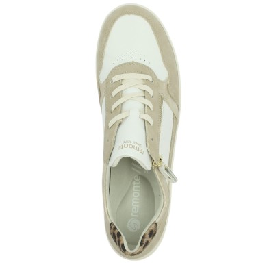 Baskets grande taille femme Remonte Cuir blanc beige doré fermeture éclair, vue dessus