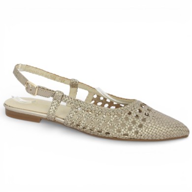 Denise - Sling Back tréssée dorée 81.631.62 - Nude-piedes chic grande taille - Shoesissime