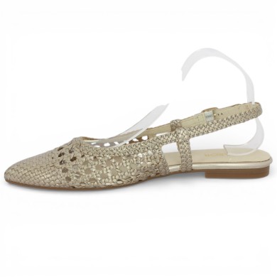 chaussure dorée plate 42, 43, 44, 45 femme ouverte au talon, vue intérieure