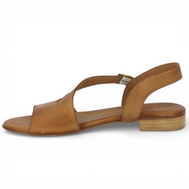Giulia - Nude-piedes cuir camel originale - Sandales femme 42, 43, 44, 45 - Shoesissime