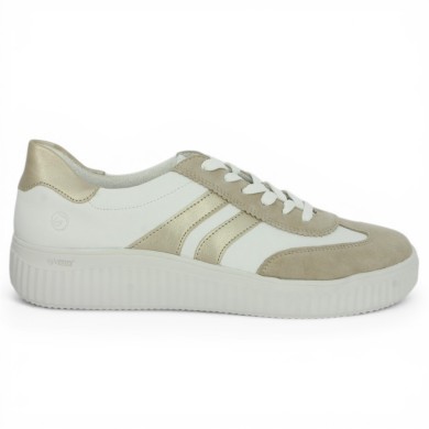 D3E00-80 Sneakers Remonte grande taille blanche beige et doré Shoesissime, vue coté