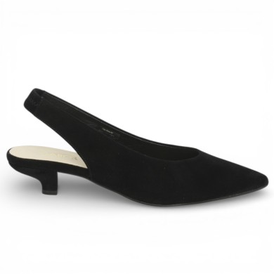 Escarpin velours noir petit talon grande pointure Gabor, vue coté