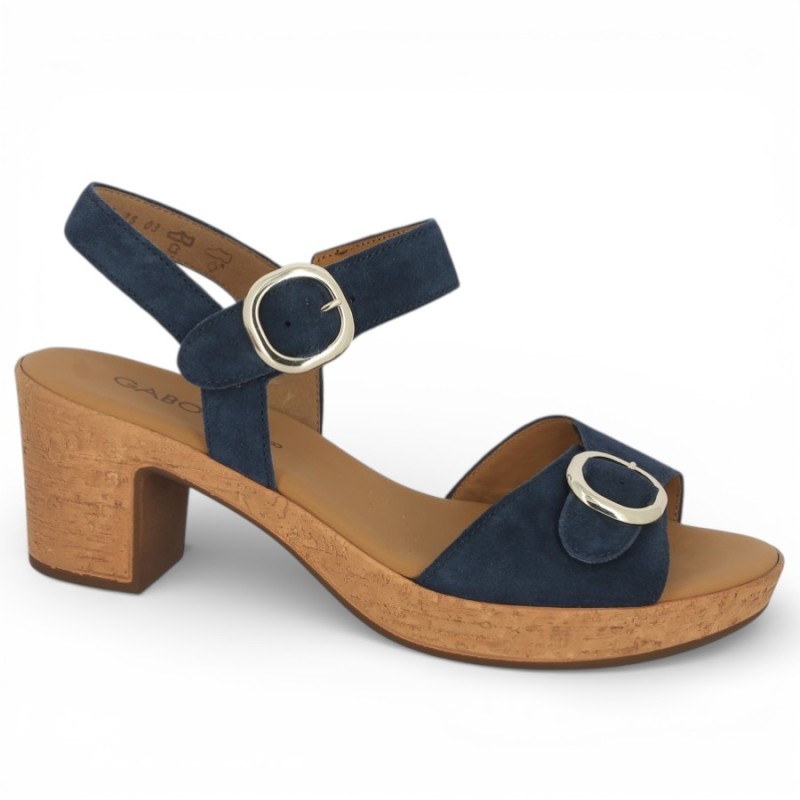 84.764.36 Sandale talon velours bleu Gabor 8, 8.5, 9, 9.5 Shoesissime, vue profil