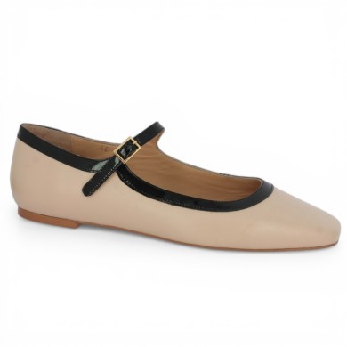 ballerine beige rebord noir vernis 42, 43, 44, 45 Shoesissime, vue profil