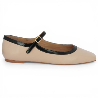 Amara - Beige and black ballerina with strap - Chaussures femme 42, 43, 44, 45 - Shoesissime