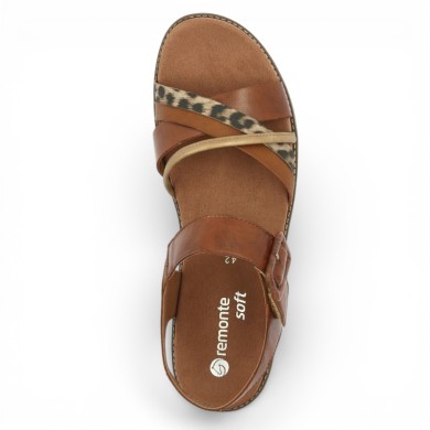 D2049-22 Sandale marron léopard grande pointure femme Remonte Shoesissime, vue dessus