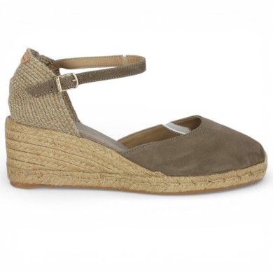 espadrille bride cheville femme velours taupe grande taille Shoesissime, vue coté