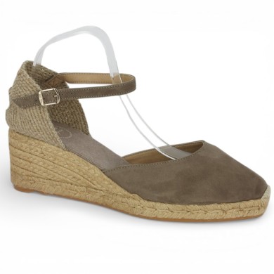 espadrille bride cheville femme velours taupe 42, 43, 44, 45 Shoesissime, vue profil