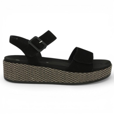 D1N54-01 Sandale compensée noire Remonte grande pointure Shoesissime, vue coté