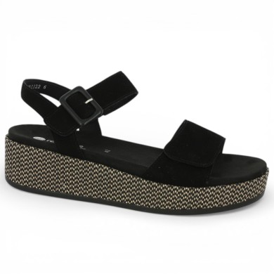 D1N54-01 Sandale compensée noire Remonte 42, 43, 44, 45 Shoesissime, vue profil