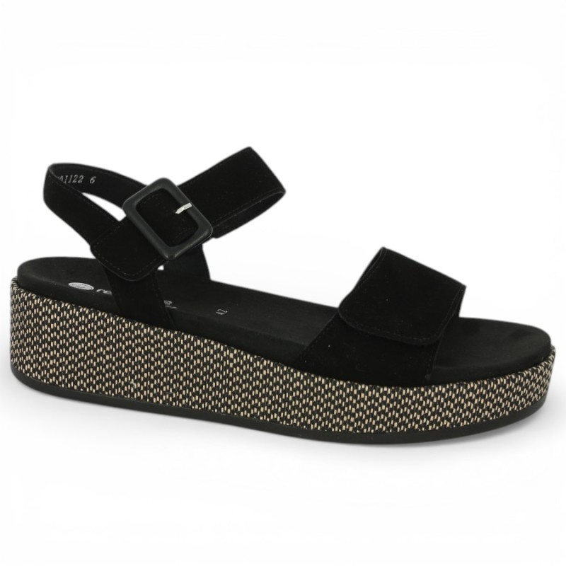 D1N54-01 Sandale compensée noire Remonte 42, 43, 44, 45 Shoesissime, vue profil