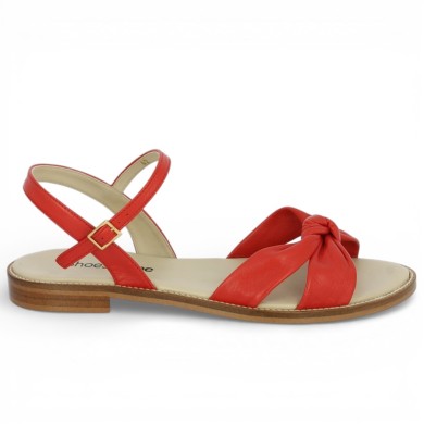 sandale plate cuir rouge grande taille femme Shoesissime, vue coté