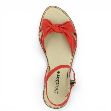 sandale plate cuir rouge grande pointure femme Shoesissime, vue dessus