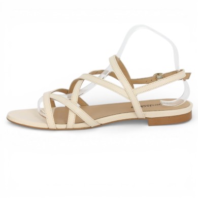 Camelia - Flat beige sandal with thin straps - Barefoot women large size - Shoesissime