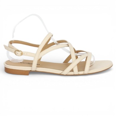 Camelia - Flat beige sandal with thin straps - Barefoot women large size - Shoesissime
