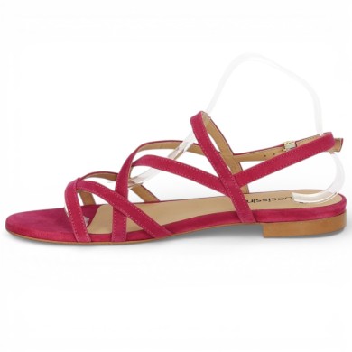 Camélia - Elegant velvet pink fushia flat sandals - Women's Barefoot 42, 43, 44, 45 - Shoesissime