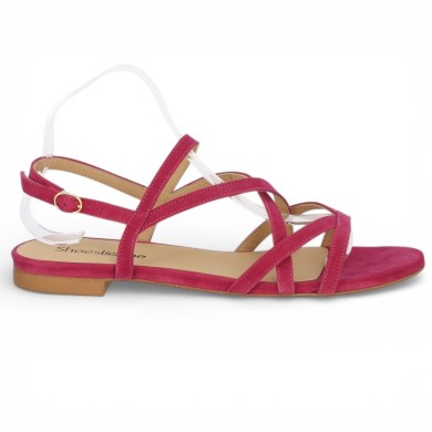 sandale plate habillée rose fushia grande taille femme Shoesissime, vue coté