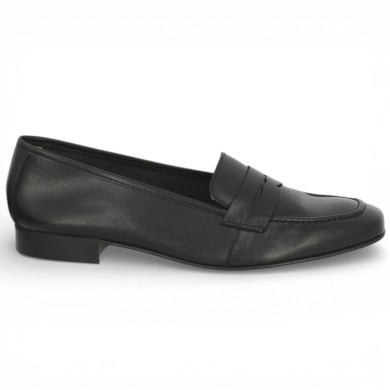 Elody - Women's soft black leather loafer - Moccasin grande pointure - Shoesissime