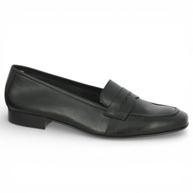mocassin noir femme grande taille cuir souple, vue profil