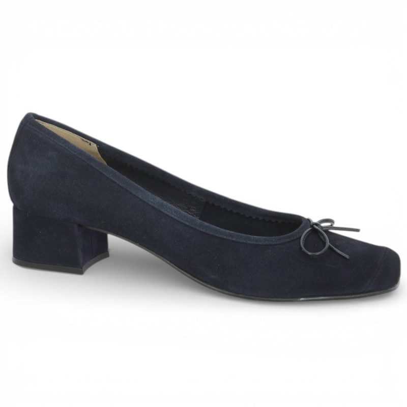 escarpin petit talon velours bleu souple 42, 43, 44, 45 Shoesissime, vue profil
