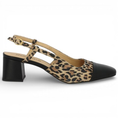 Sling back grande pointure noir et léopard Shoesissime, vue coté