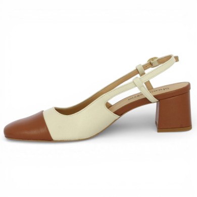 Escarpin ouvert au talon femme 42, 43, 44, 45 blanc cassé et camel Shoesissime, vue intérieure